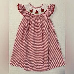 Smock Monkey Toddler Girls Seersucker Smocked Watermelon Dress size 2T